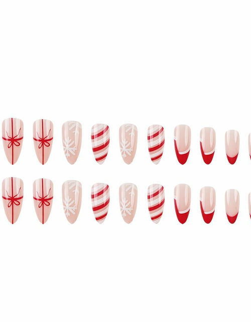 Load image into Gallery viewer, Short Almond Press-On Nails Red French Tip White Snowflake Fake Nails 24PCS
