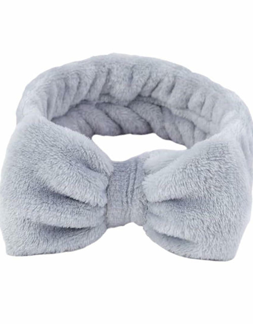 Load image into Gallery viewer, Awenbin Spa Headband Bowknot Misty Gray Reusable Soft Hairband for Face/Yoga
