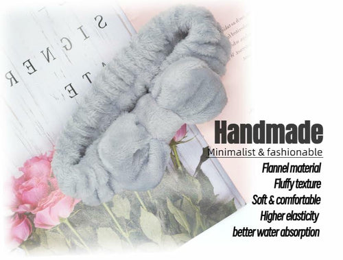 Load image into Gallery viewer, Awenbin Spa Headband Bowknot Misty Gray Reusable Soft Hairband for Face/Yoga
