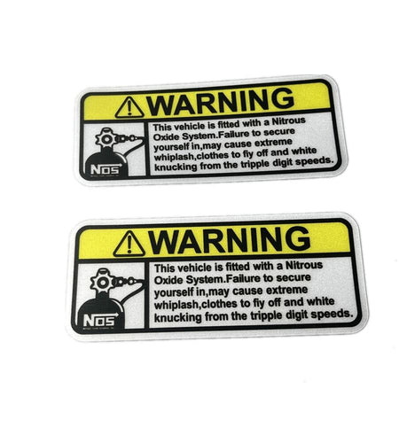 2PCS Warning NOS Stickers Car Motorcycle Helmet Racing Decals 5x2.1cm