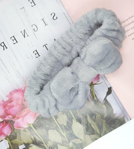 Awenbin Spa Headband Bowknot Misty Gray Reusable Soft Hairband for Face/Yoga