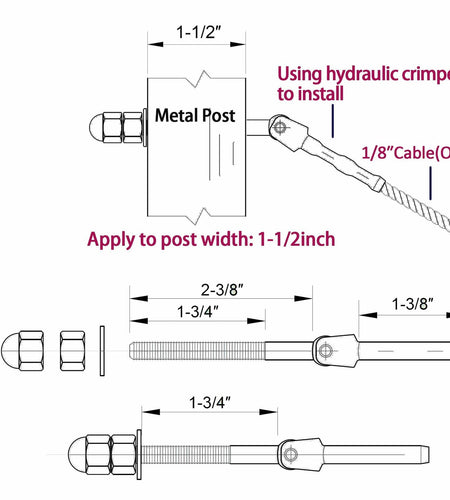 1/8" T316 Stainless Steel Adjustable Cable Railing Kit for 1.5" Metal Post