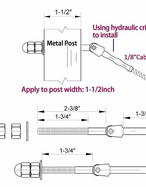 Load image into Gallery viewer, 1/8" T316 Stainless Steel Adjustable Cable Railing Kit for 1.5" Metal Post
