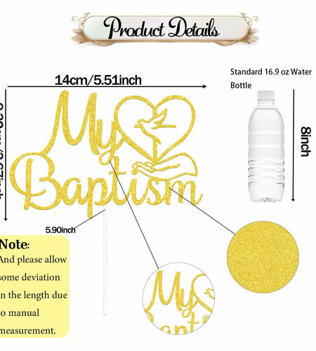 AETGDDS My Baptism Cake Topper Gold Cardboard 1 Piece