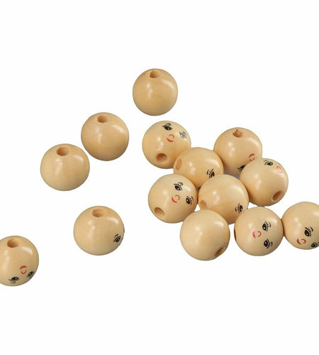Uniquer 100pcs 18mm Wooden Face Beads Round Spacer Beads for DIY Crafts
