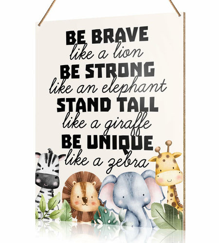 UDNADKEX Boho Nursery Wall Sign Safari Jungle Animal Wooden Decor