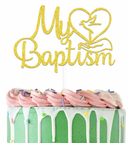 AETGDDS My Baptism Cake Topper Gold Cardboard 1 Piece