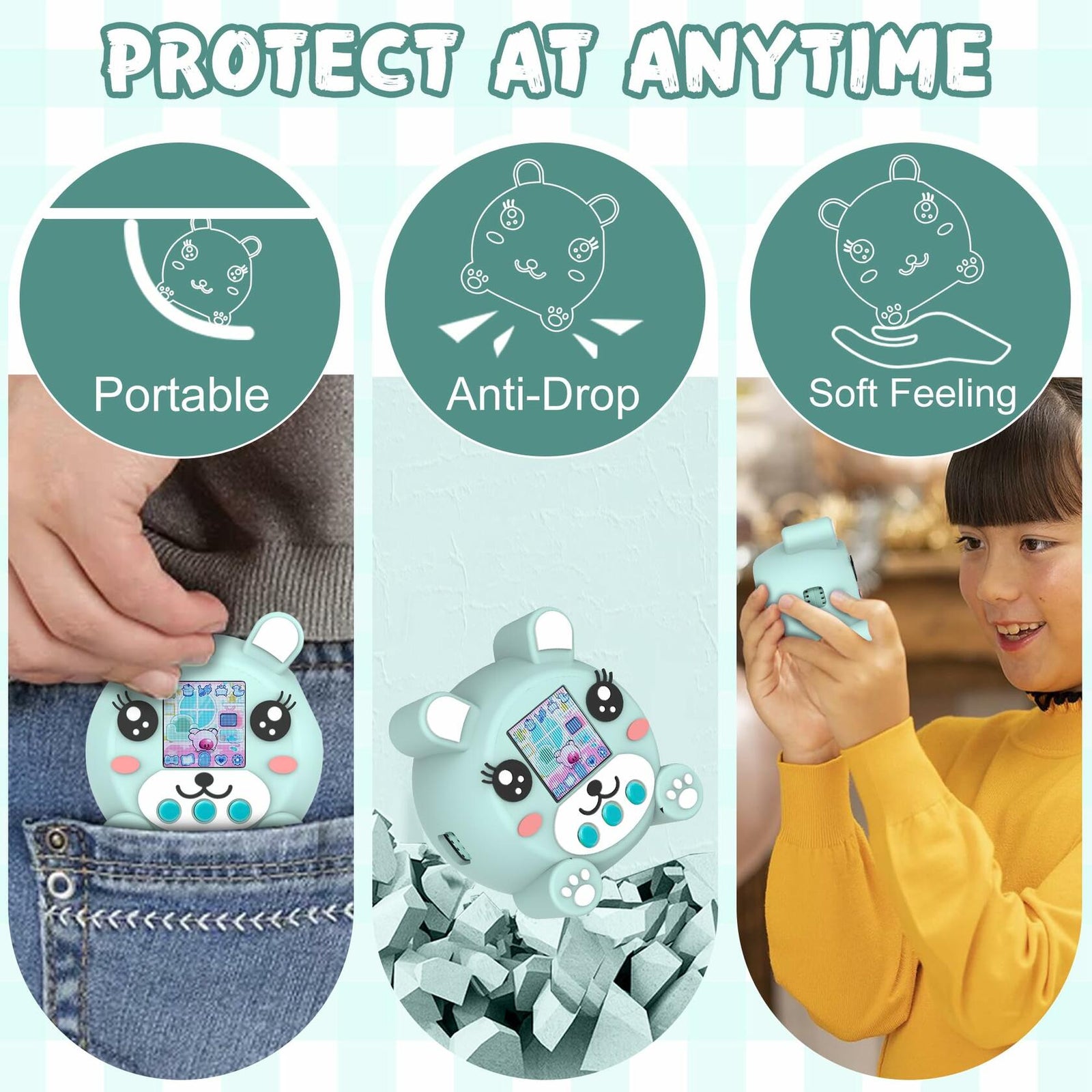 SKRVGOJFG Silicone Case for Punirunes Virtual Pet with Lanyard Blue