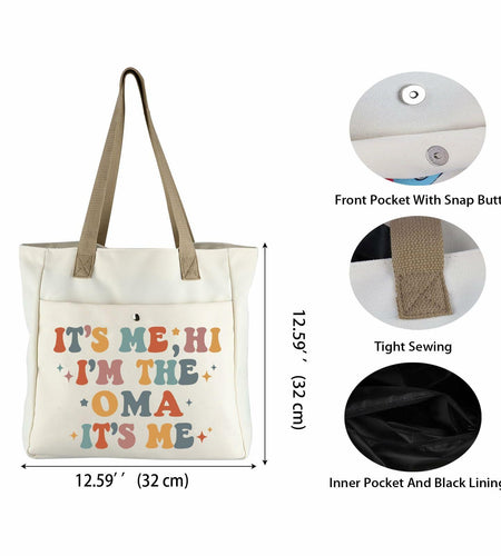 WCGXKO Oma Tote Beach Bag Large Beige Letter Print Size L