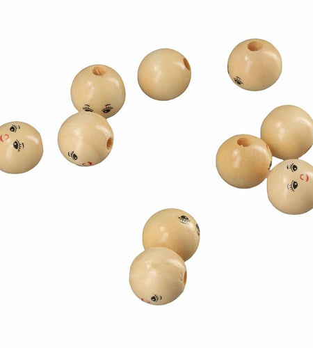 Uniquer 100pcs 18mm Wooden Face Beads Round Spacer Beads for DIY Crafts