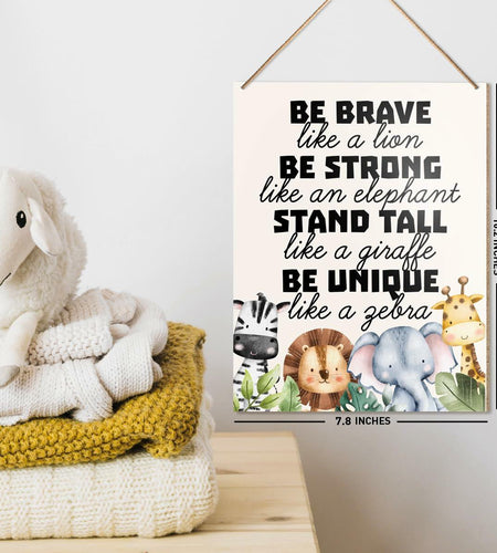 UDNADKEX Boho Nursery Wall Sign Safari Jungle Animal Wooden Decor