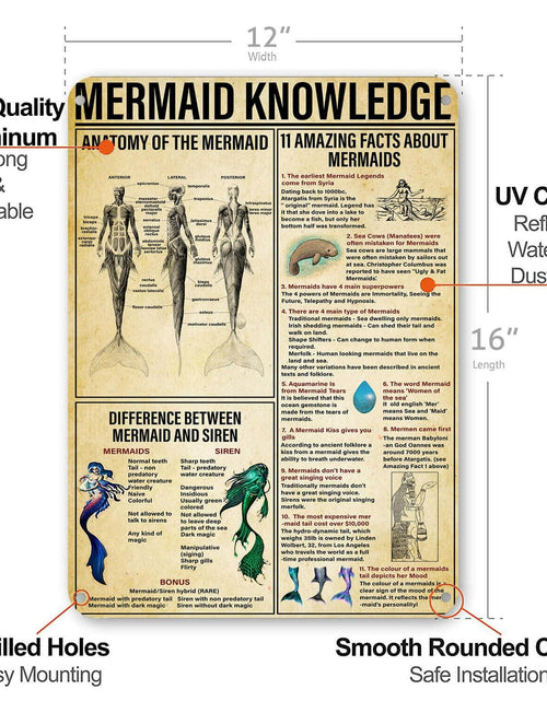 Load image into Gallery viewer, NEGLAI Mermaid Knowledge Metal Sign Poster Vintage Wall Art 16x12 Inches

