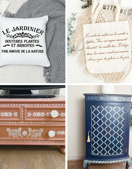 Load image into Gallery viewer, Script Stencil for Wood Painting French Writing Checkerboard Craft
