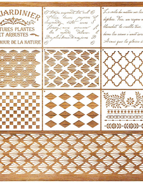 Load image into Gallery viewer, Script Stencil for Wood Painting French Writing Checkerboard Craft
