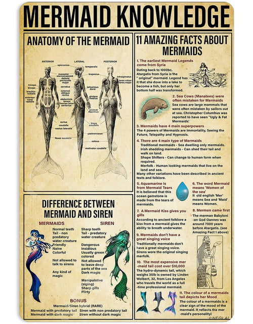 Load image into Gallery viewer, NEGLAI Mermaid Knowledge Metal Sign Poster Vintage Wall Art 16x12 Inches

