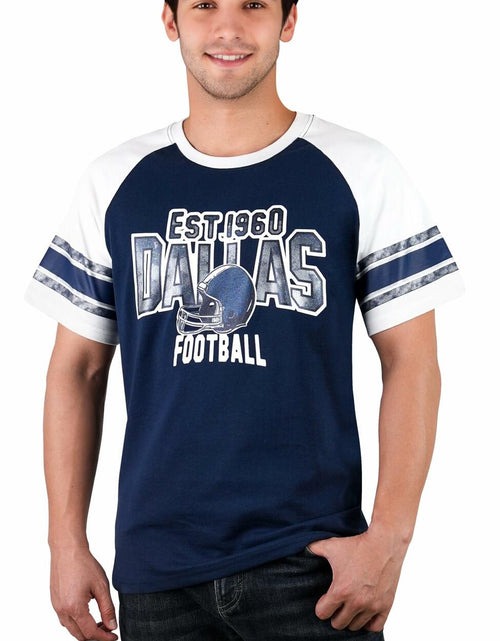 Load image into Gallery viewer, Fansamer Mens Vintage Striped City Football Tee White Navy Size XXL
