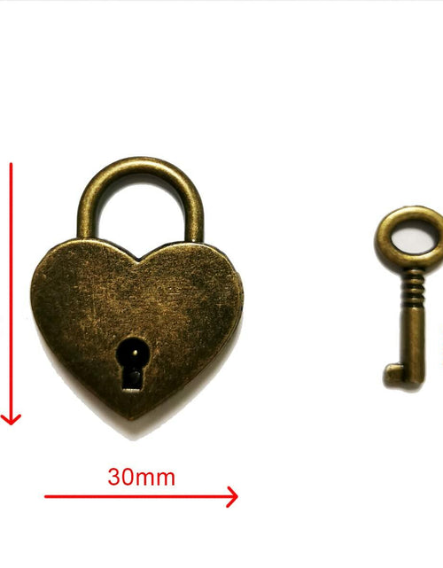 Load image into Gallery viewer, PeekaBear Mini Antique Brass Heart Padlock with Key 2-Pack Vintage Style
