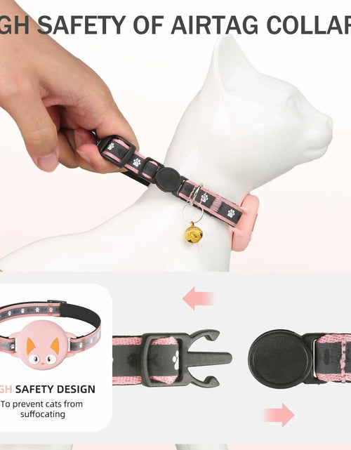 Load image into Gallery viewer, Odokele AirTag Cat Collar Breakaway Reflective with Bell Pink 9-13 in
