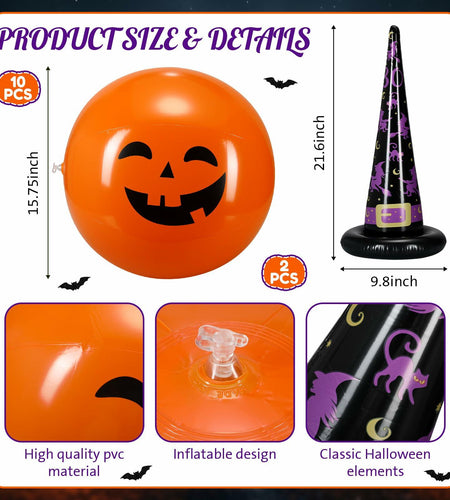 Lunmon Halloween Inflatable Ball Party Kit 24 Pcs Pumpkin Pool Floats