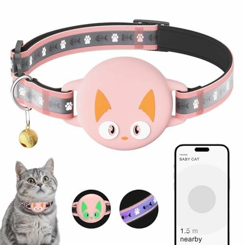 Load image into Gallery viewer, Odokele AirTag Cat Collar Breakaway Reflective with Bell Pink 9-13 in
