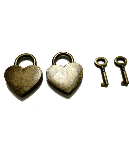 PeekaBear Mini Antique Brass Heart Padlock with Key 2-Pack Vintage Style