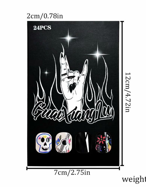 Load image into Gallery viewer, CEWEWP Halloween Press On Nails Short Square Acrylic Black Skull 24pcs
