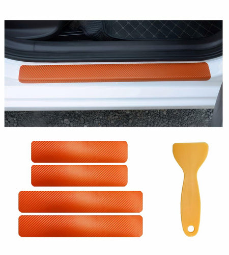 povtii 4PCS Car Door Sill Protector 3D Carbon Fiber Green Anti-Scratch