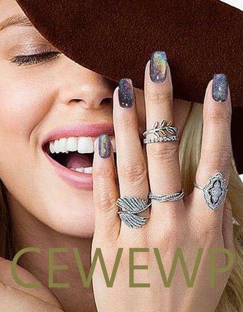 Load image into Gallery viewer, CEWEWP Halloween Press On Nails Short Square Acrylic Black Skull 24pcs
