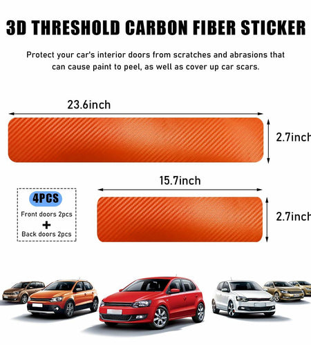 povtii 4PCS Car Door Sill Protector 3D Carbon Fiber Green Anti-Scratch