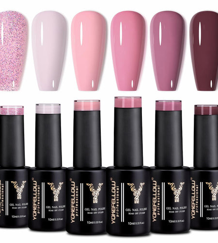 YOKE FELLOW Gel Nail Polish Set 6 Pcs 10ML Nude Pink Glitter Gel Polish