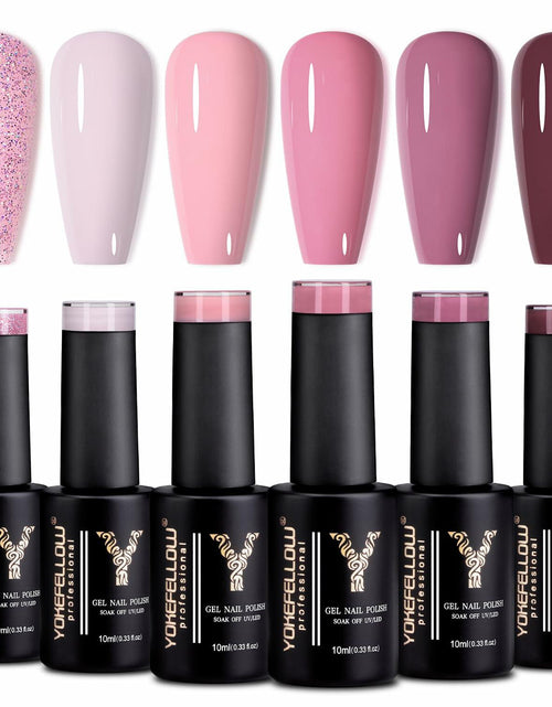 Load image into Gallery viewer, YOKE FELLOW Gel Nail Polish Set 6 Pcs 10ML Nude Pink Glitter Gel Polish

