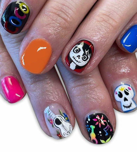 CEWEWP Halloween Press On Nails Short Square Acrylic Black Skull 24pcs