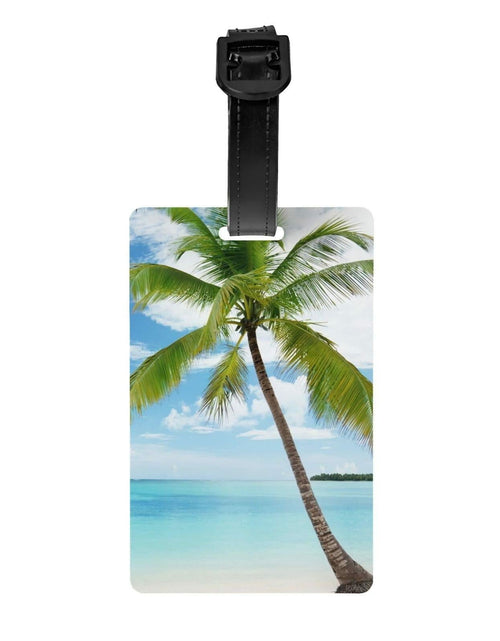 Load image into Gallery viewer, Palm Tree Luggage Tag Blue Ocean Travel Bag ID Tag Adjustable Strap
