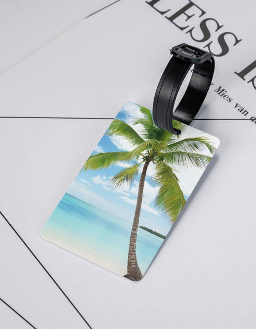 Load image into Gallery viewer, Palm Tree Luggage Tag Blue Ocean Travel Bag ID Tag Adjustable Strap
