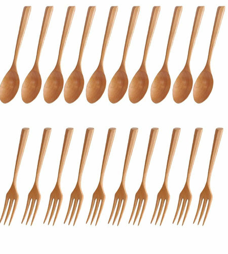 Chen Mi 20 Pc Wooden Spoon Fork Set Japanese Style Reusable Cutlery