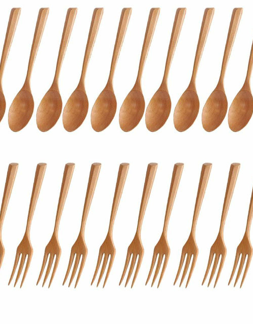 Load image into Gallery viewer, Chen Mi 20 Pc Wooden Spoon Fork Set Japanese Style Reusable Cutlery
