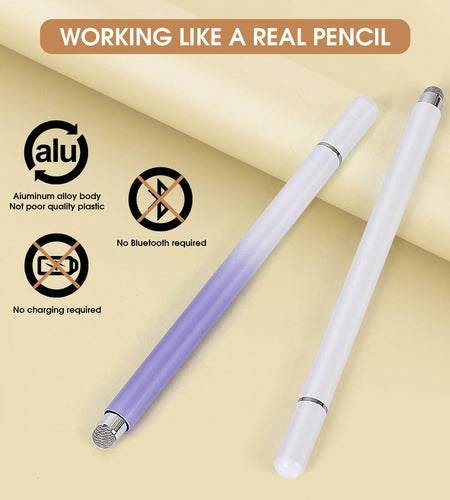 KRSABO 2-in-1 Capacitive Touch Screen Stylus Pen 2 Pack Black White Aluminum
