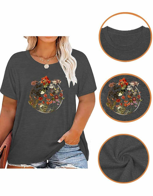 Load image into Gallery viewer, GeLivable Women Plus Size Floral Graphic O Neck Short Sleeve T Shirt
