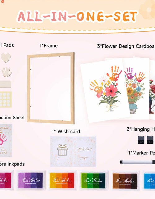 Load image into Gallery viewer, CHERRY CHEERS Flower Bouquet Handprint Art Kit 3 Sheets 6 Colors White Canvas
