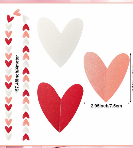 Heliltd Heart Garland 39ft Pink Red White Paper Banner Party Decor