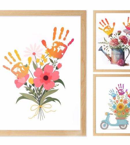 CHERRY CHEERS Flower Bouquet Handprint Art Kit 3 Sheets 6 Colors White Canvas