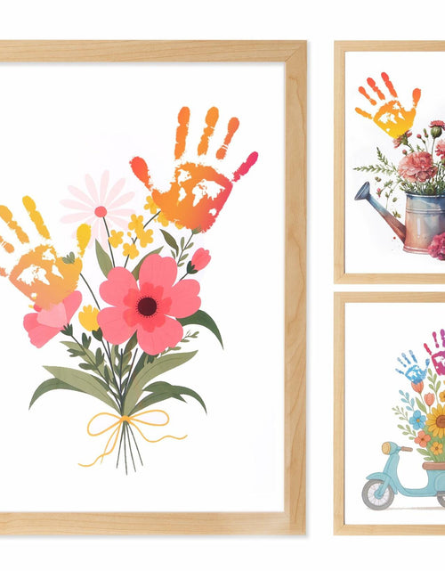 Load image into Gallery viewer, CHERRY CHEERS Flower Bouquet Handprint Art Kit 3 Sheets 6 Colors White Canvas
