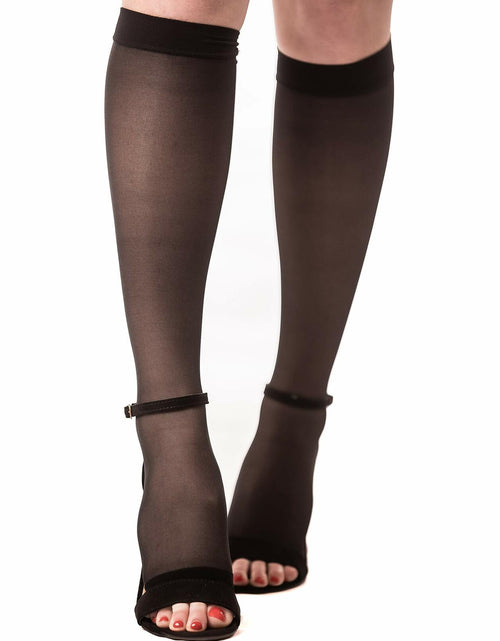 Load image into Gallery viewer, Medicella Sheer Knee High Compression Socks Open Toe 15-20 mmHg Black
