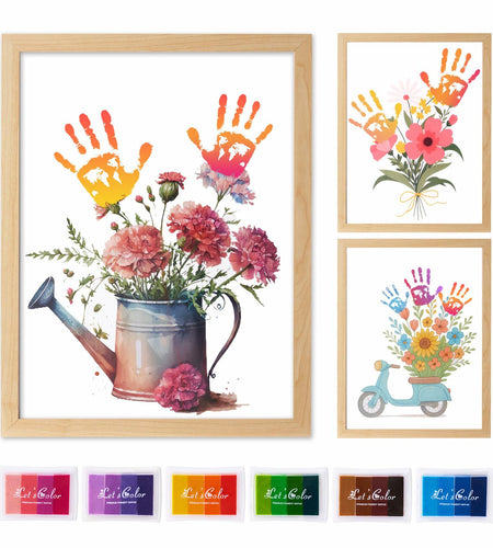 CHERRY CHEERS Flower Bouquet Handprint Art Kit 3 Sheets 6 Colors White Canvas