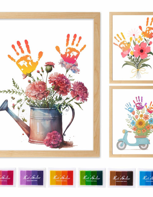 Load image into Gallery viewer, CHERRY CHEERS Flower Bouquet Handprint Art Kit 3 Sheets 6 Colors White Canvas
