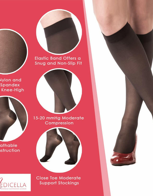 Load image into Gallery viewer, Medicella Sheer Knee High Compression Socks Open Toe 15-20 mmHg Black
