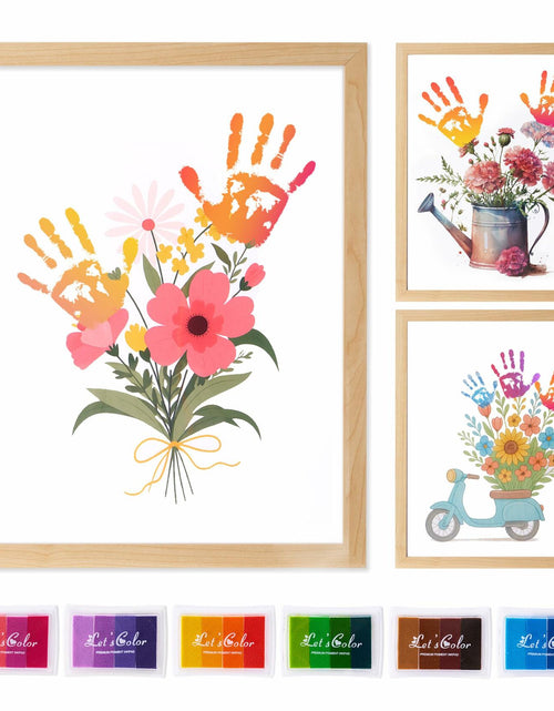 Load image into Gallery viewer, CHERRY CHEERS Flower Bouquet Handprint Art Kit 3 Sheets 6 Colors White Canvas
