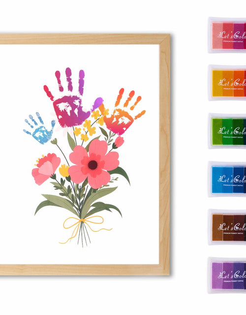 Load image into Gallery viewer, CHERRY CHEERS Flower Bouquet Handprint Art Kit 3 Sheets 6 Colors White Canvas
