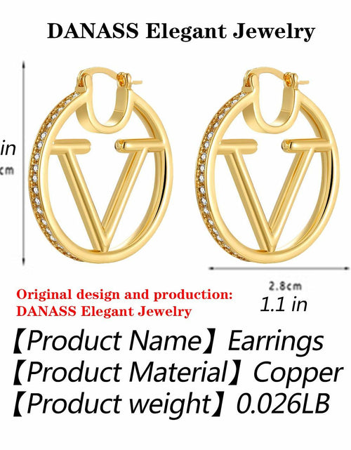 Load image into Gallery viewer, DANASS 18K Gold Luxury V Letter Earrings Women Sisters Elegant Gift
