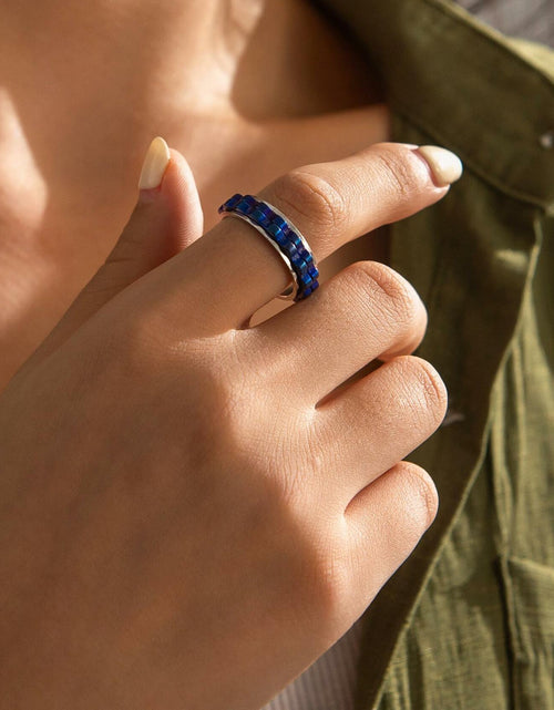Load image into Gallery viewer, Udolfly Titanium Steel Womens Fidget Spinner Ring Silver Blue Size 12
